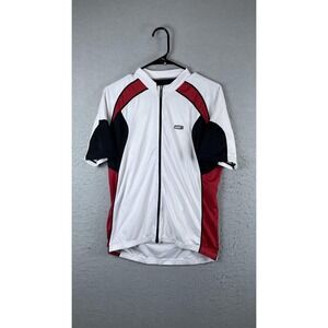 Louis Garneau Cycling Jersey Mens Small White Black Red Full Zip Bike Shirt